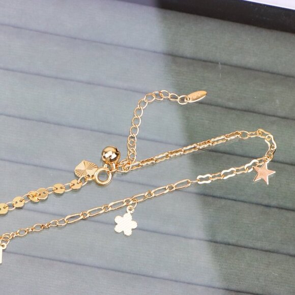 "Rose Gold Anklet with Star Charms & Shiny Links, XPAL1170 - Picture 11 of 12